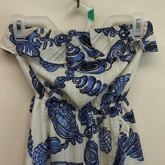 Lilly Pulitzer White and Blue Seashell Off Shoulder Dress - Picture 5 of 13